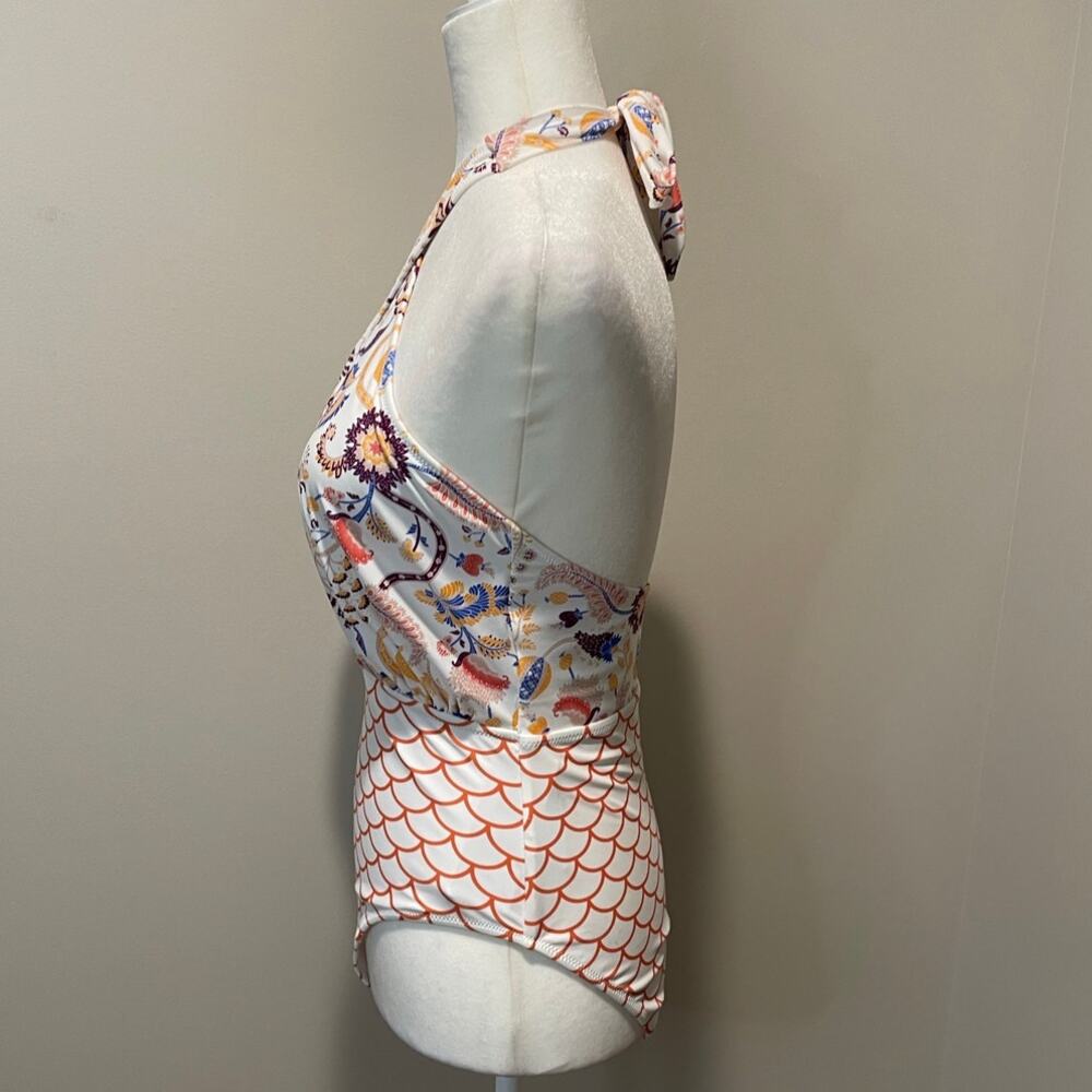 CUPSHE One Piece Swimsuit NWT Sz M Mermaid Floral Halter Tie Neck Deep Plunge - Picture 5 of 10